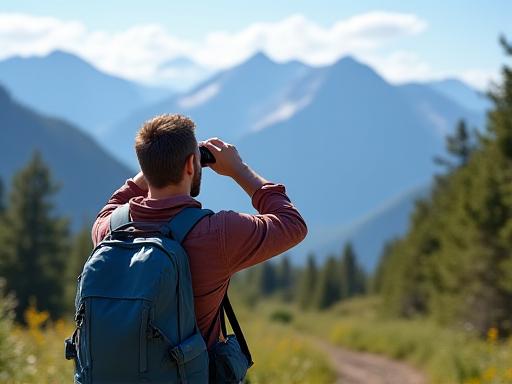 A hiker looking at a distant mountain range